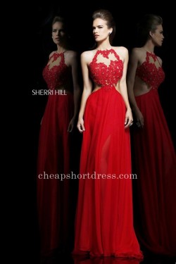 Cut-out Red Lace Beaded Sherri Hill 21309 Long Prom Dresses [Sherri Hill 21309] – $225.00  ...