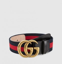 Gucci a signature blue/red/blue nylon web belt with a double g buckle