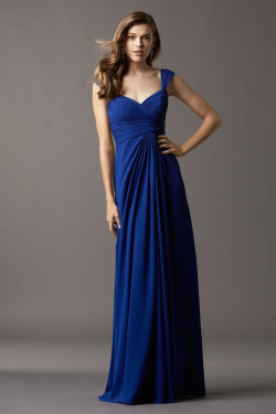 US$137.99 Blue Sweetheart Floor Length Cap Sleeves Chiffon Ruched