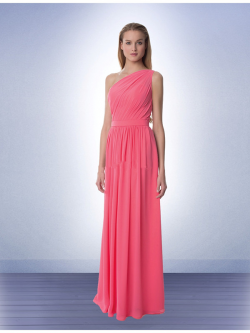 US$134.99 2015 Ruched Sleeveless Pink One Shoulder Floor Length Chiffon
