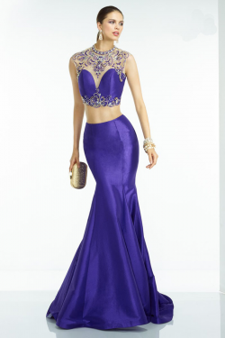 US$179.99 2016 Sleeveless Straps Blue Sweep Train Beading Two-piece Mermaid Satin Ruched