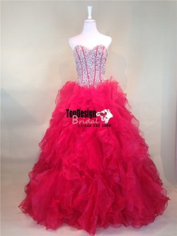 2017 Fashion Sweet 15 Ball Gown Beading Quinceanera Dresses Organza Ruffled Prom Dresses