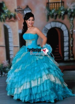 2017 New Applique Sweet 15 Dress Turquoise and Ivory Vestidos De Fiesta Satin Organza Quinceaner ...