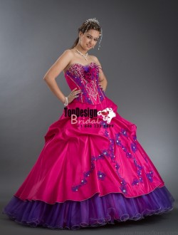 2017 New Beaded Flower Sweet 15 Ball Gown Fuchsia and Purple Satin Tulle Prom Dress Gown Vestido ...