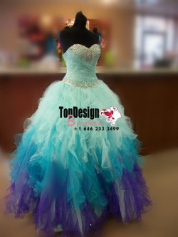 2017 New Beaded Sweet 15 Ball Gown Blue and Purple Satin Tulle Prom Dress Gown Vestidos De 15 Anos