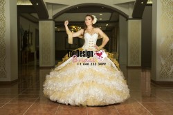 2017 New Beaded Sweet 15 Ball Gown Ivory and Gold Satin Organza Prom Dress Gown Vestidos De 15 A ...