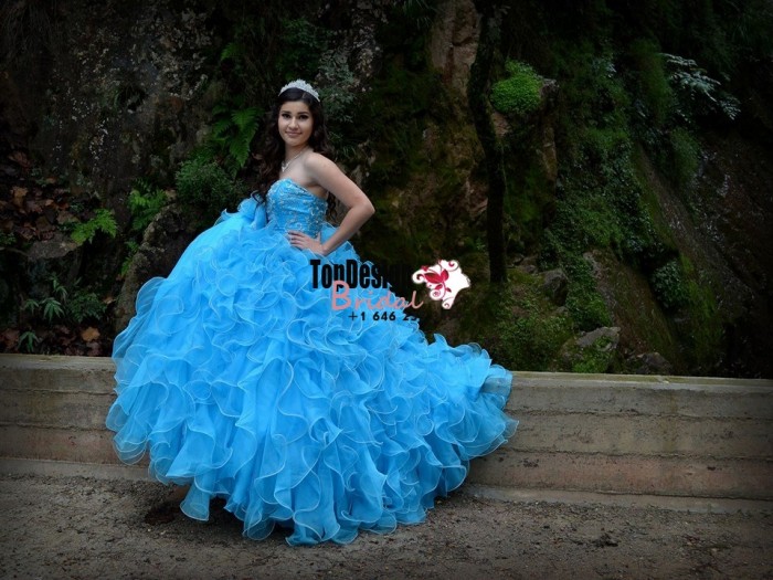 2017 New Beaded Sweet 15 Dress Aqua Blue Vestidos De Fiesta Satin Organza Quinceanera Ball Gown