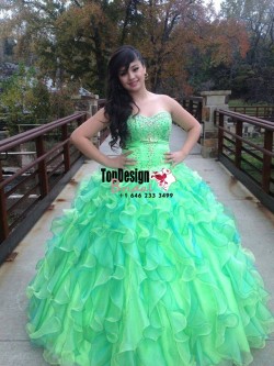 2017 New Beading Sweet 15 Ball Gown Lime Green Satin Tulle Prom Dress Gown Vestidos De 15 Anos