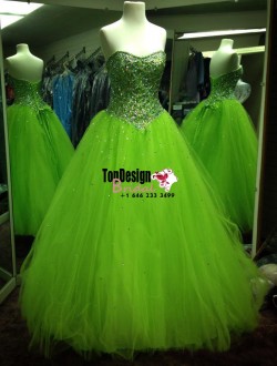 New Sequined Rhinestones Green Tulle Quinceanera Dresses Sweet 15 Ball Gown Prom Dresses