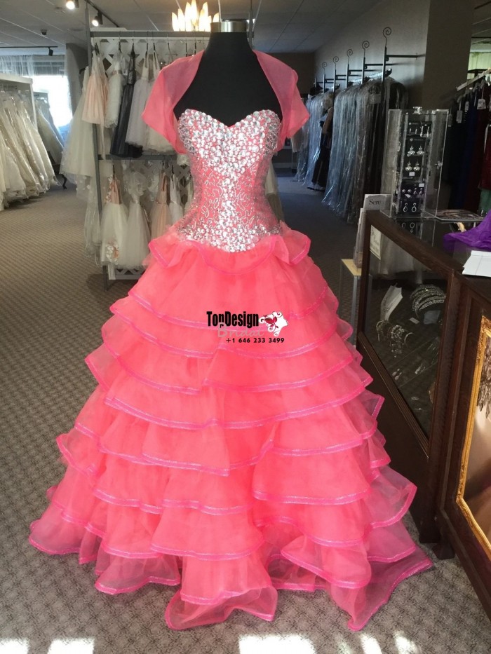 Wholesale 2017 Sweet 15 Dress Coral Rhinestones XV Dress Custom Make Quinceanera Dress