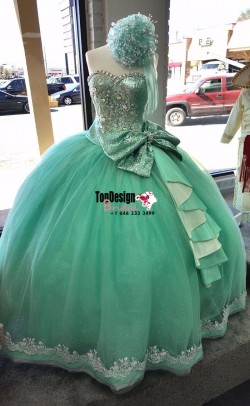 Wholesale 2017 Sweet 15 Dress Mint Green Silvery Beaded Shiny Quinceanera Dresses 2016 Big Bow P ...