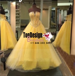 Wholesale 2017 Sweet 15 Dress Yellow Prom Quinceanera Dresses Beading Graceful Party Pageant Dresses