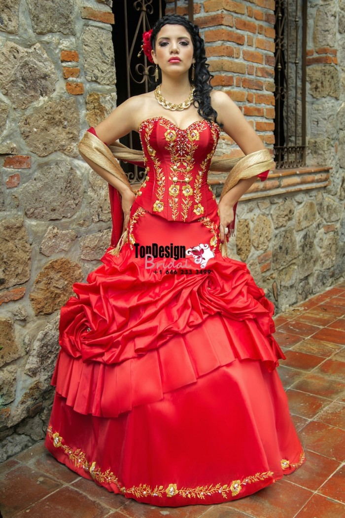 Wholesale Vestidos De Fiesta New 2017 Red and Gold Embroidery Two-Piece Detachable Sweet 15 Dres ...