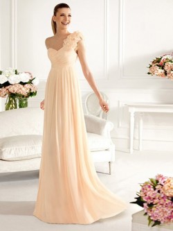 Floor-length Popular One Shoulder Chiffon with Flower(s) Bridesmaid Dresses in UK