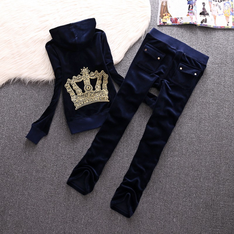 Juicy Couture Crown Velour Tracksuit 610 2pcs Women Suits Navy Blue