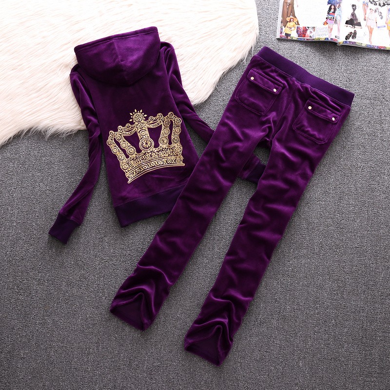 Juicy Couture Crown Velour Tracksuit 610 2pcs Women Suits Purple