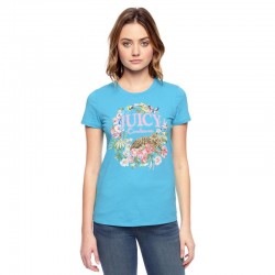 Juicy Couture Floral Tiger Graphic Tee T011 Women T-Shirt Blue