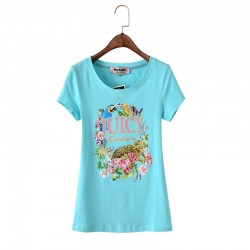 Juicy Couture Floral Tiger Graphic Tee T011 Women T-Shirt Sky Blue