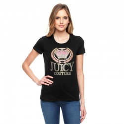 Juicy Couture Glitter Crown Graphic Tee T010 Women T-Shirt Black