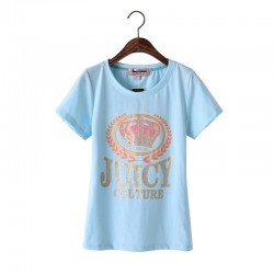 Juicy Couture Glitter Crown Graphic Tee T010 Women T-Shirt Sky Blue