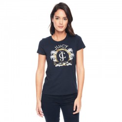 Juicy Couture Palm Trees Graphic Tee T009 Women T-Shirt Navy Blue