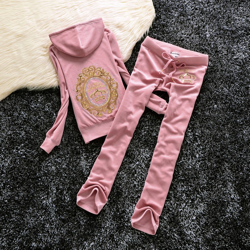 Juicy Couture Sequin Crown Velour Tracksuit 601 2pcs Women Suits Light Pink