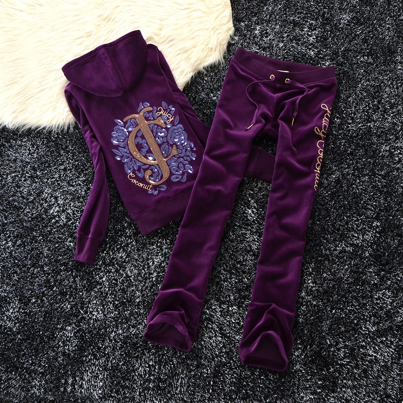 Juicy Couture Sequin Logo Velour Tracksuit 603 2pcs Women Suits Purple