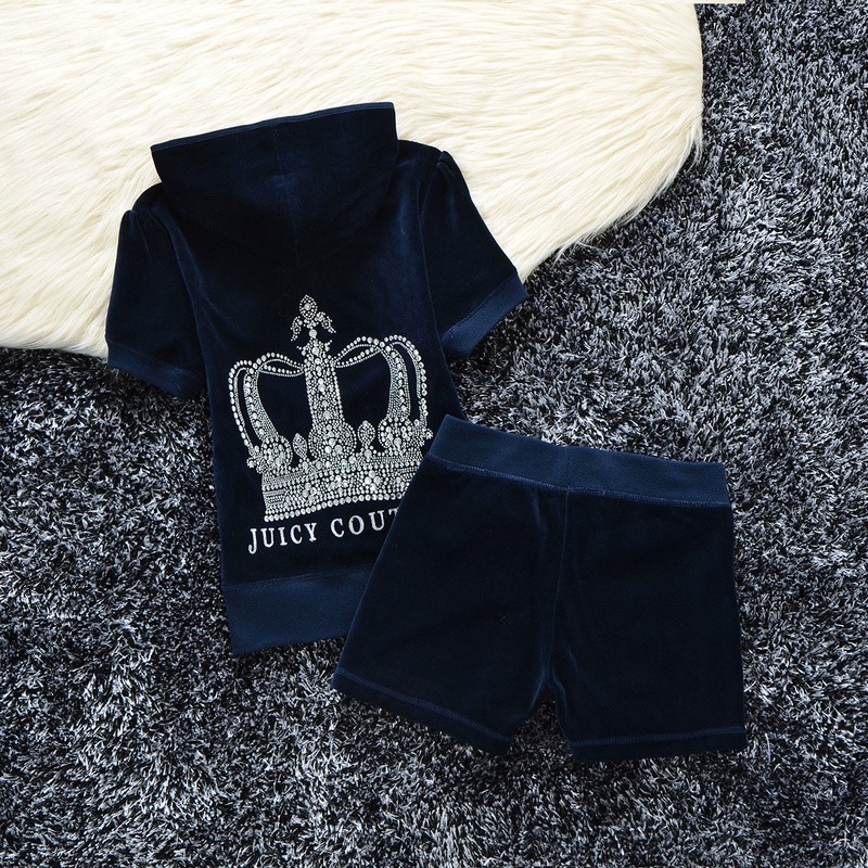 Juicy Couture Studded Crown Velour Tracksuit 609 2pcs Women Suits Navy Blue