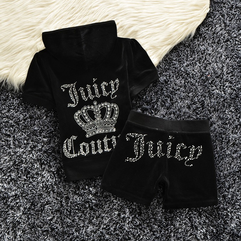 Juicy Couture Studded Logo Crown Velour Tracksuit 608 2pcs Women Suits Black