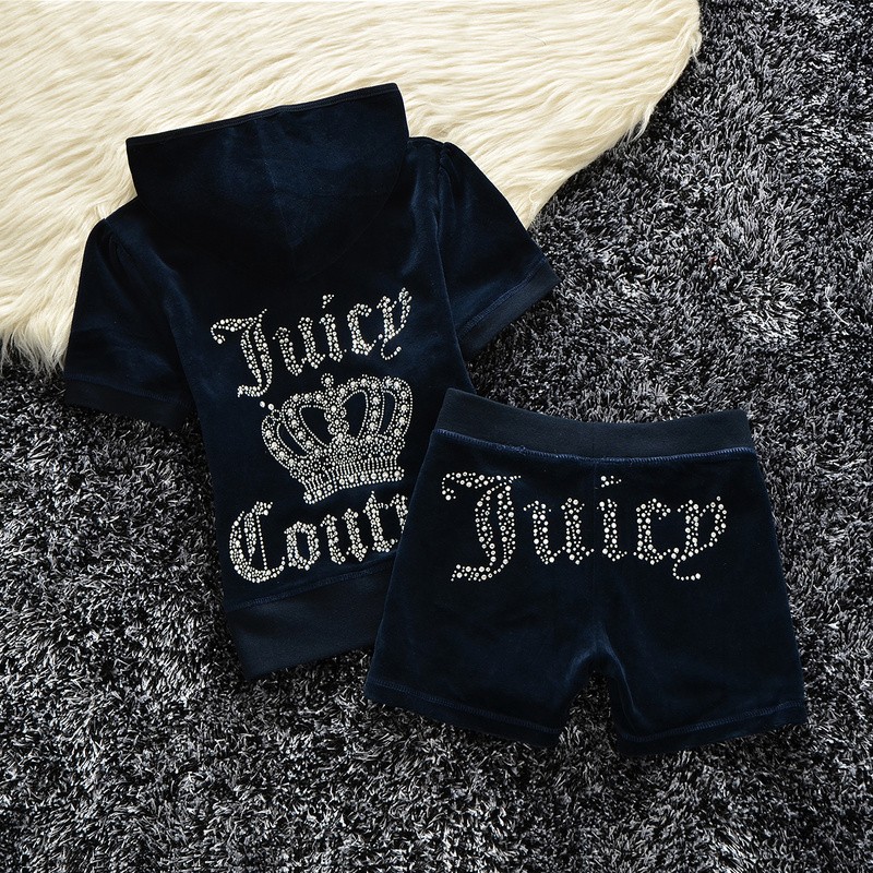 Juicy Couture Studded Logo Crown Velour Tracksuit 608 2pcs Women Suits Navy Blue