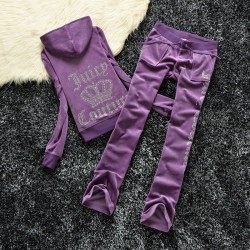 Juicy Couture Studded Logo Crown Velour Tracksuit 605 2pcs Women Suits Purple