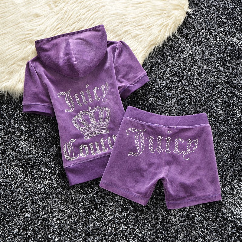 Juicy Couture Studded Logo Crown Velour Tracksuit 608 2pcs Women Suits Purple