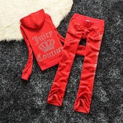 Juicy Couture Studded Logo Crown Velour Tracksuit 605 2pcs Women Suits Red