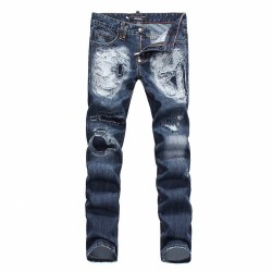 Philipp Plein SS2017 Mens Long Jeans Straight Cut Holes Navy