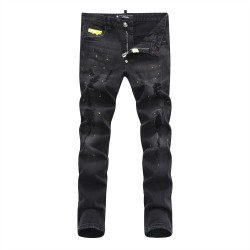 Philipp Plein SS2017 Mens Long Jeans Straight Paint Point Holes Black