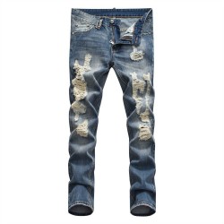 Philipp Plein SS2017 Mens Long Jeans Straight Scrape Holes Navy