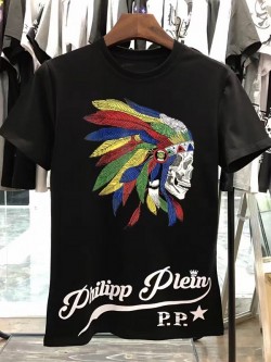 Philipp Plein SS2017 Mens T-Shirt Indian Coloured Skull Black