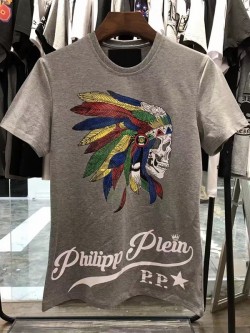 Philipp Plein SS2017 Mens T-Shirt Indian Coloured Skull Grey