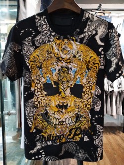 Philipp Plein SS2017 Mens T-Shirt Tigers Skull Black