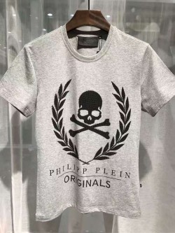 Philipp Plein SS2017 Mens T-Shirt Golden Skull Grey