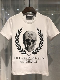 Philipp Plein SS2017 Mens T-Shirt Leaves Skull White