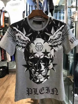 Philipp Plein SS2017 Mens T-Shirt Starry Skull Wings Grey