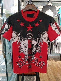 Philipp Plein SS2017 Mens T-Shirt Stars Skull Red