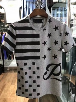 Philipp Plein SS2017 Mens T-Shirt Stars Stripes Grey