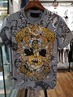 Philipp Plein SS2017 Mens T-Shirt Tigers Skull Grey