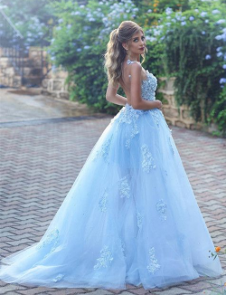 Elegant A-line Baby Blue Sheer Tulle Prom Dresses 2018 Appliques Sleeveless Evening Gowns_Prom D ...