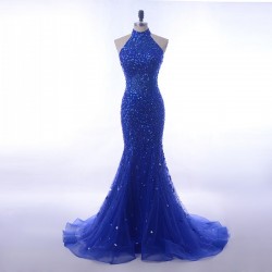 Luxury Sequin Crystals Long 2018 Royal Blue Halter High Neck Mermaid Prom Dress [PS1707] – ...