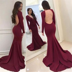 Sexy Burgundy Long Sleeves Evening Dresses 2018 Backless Mermaid V-Neck Prom Dresses_Evening Dre ...
