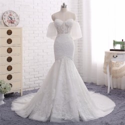 2018 Fashion Strapless Lace Appliques Off Shoulder Mermaid Bridal Gown with Sheer Bodice [WS1712 ...