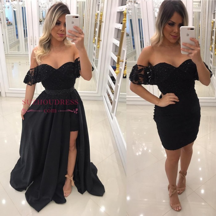 Newest Sheath Black Off-the-Shoulder Crystal Prom Dresses with Detachable Skirt BA7540_Prom Dres ...